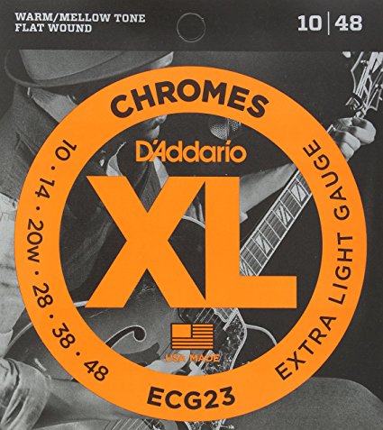 D'Addario ECG23 Chromes Flat Wound Electric Guitar Strings, Extra Light, 10-48