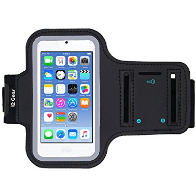 iPod Touch 6th Generation (6G) Exercise & Running MP3 Player Armband Case with Key Holder & Reflective Band (Jet Black)
