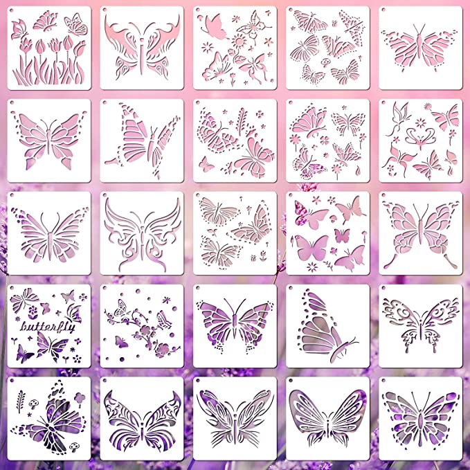 25 Pieces Butterfly Stencils Spring Stencils Templates Reusable Plastic Craft Stencils Butterfly Painting Themed Stencils Butterfly Drawing Templates for Paint Craft DIY Nature Home Decor Wood Sign