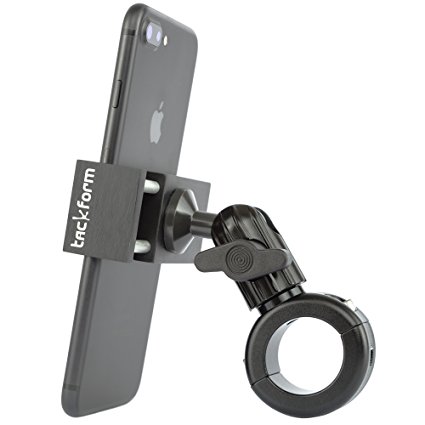 Metal Motorcycle Mount for Phone - Tackform [Enduro Series] - NO SLINGS NEEDED. Rock solid grip on any smartphone including regular and Plus sized iPhone and Samsung devices. Industrial Spring Grip.