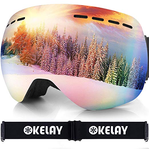 OKELAY Ski Goggles for Men Women Youth, Anti-Fog, OTG Over Glasses, 100% UV400 Protection, Detachable Lens, Anti-Glare Ski Goggles, Suitable for Skiing Snowboarding (Silver Black Blue Gold)