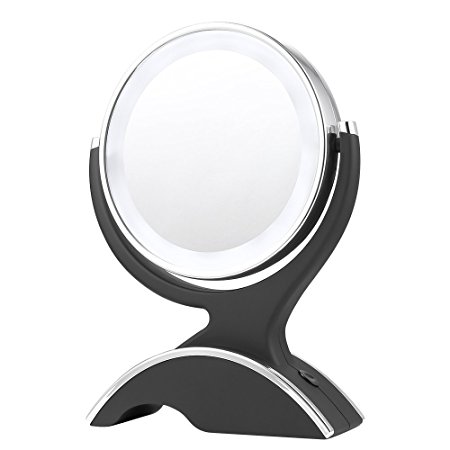 Jerrybox LED Lighted Makeup Mirror Adjustable Double-sided 1x/10x Magnification Natural Daylight Bathroom Mirror, Cordless, Black, Top Gifts for Women...