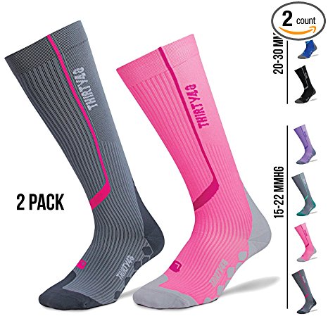 Compression Socks for Men & Women by Thirty48 | Graduated Knee High 15-22 OR 20-30 mmHg | Improves Blood Circulation | Ideal For Sports, Running, Nurses, Maternity & Airplane Travel