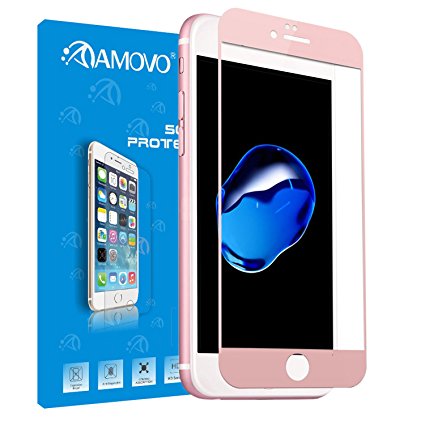 [iPhone 7 Plus FULL COVER Tempered-Glass] AMOVO iPhone 7 Plus Screen Protector, Premium HD 0.33mm Round Angle Anti-Fingerprint Screen Glass Protector for iPhone 7 Plus (5.5") (Rose Gold)