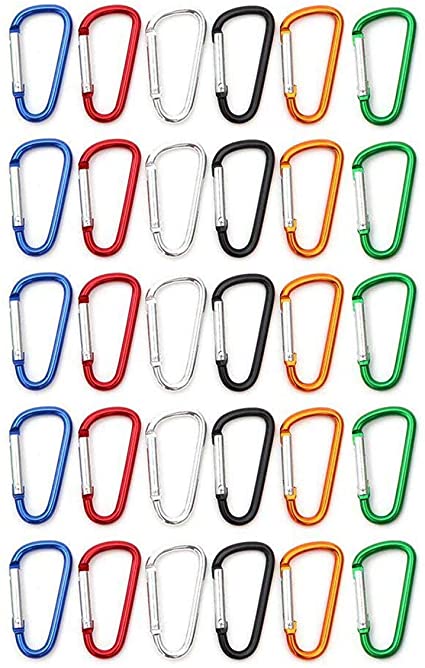 SBYURE Pack of 36 Aluminum D-Ring Spring Loaded,Small keychain Carabiner Clip,Mini Lock Snap Hooks for Travling and Camping,Assorted Colors