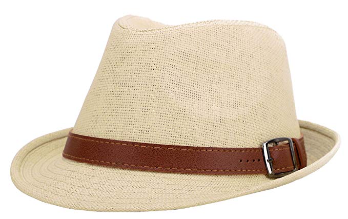 AbbyLexi Men/Women's Summer Straw Panama Triby Sun Fedora Hat w/Leather Belt