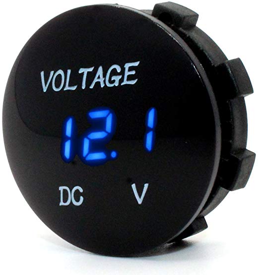 Cllena Waterproof DC 12V LED Digital Display Voltmeter for Car Automobiles Motorcycle Truck Boat Marine - Blue LED with Terminals