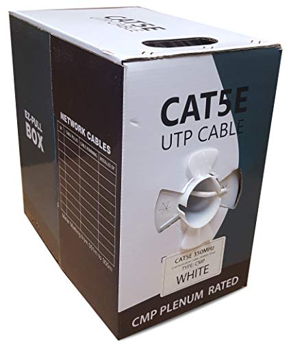 CAT5E Plenum 1000FT Solid 24AWG 350MHZ UTP Bulk White CMP Network LAN Cable