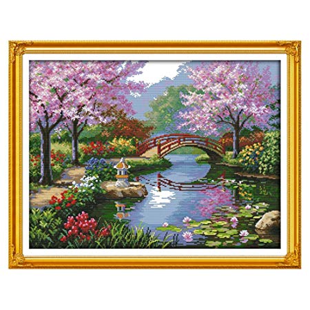 Decdeal Cross Stitch Set DIY Handmade Needlework Counted Embroidery Kit 14CT Beautiful Scenery of Park Pattern Cross-Stitching 57 * 45cm Home Decoration