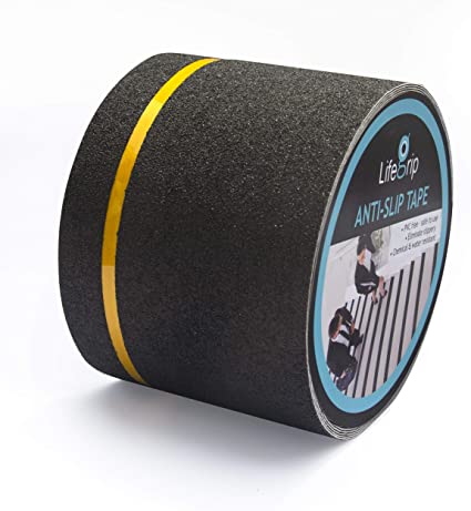 LifeGrip Anti Slip Traction Tape with Reflective Stripe, 4 Inch x 30 Foot, Best Grip Tape Grit Non Slip, Outdoor Non Skid Treads, High Traction Friction Abrasive Adhesive for Stairs Step, Black