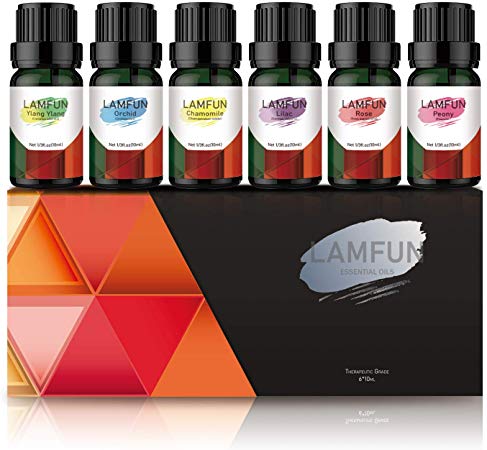 LamFun Essential Oils Set, Floral Garden Top 6 Aromatherapy Essential Oils Gift Kit (Lilac, Rose, Peony, Ylang Ylang, Orchid, Chamomile) 6 x 10 ml