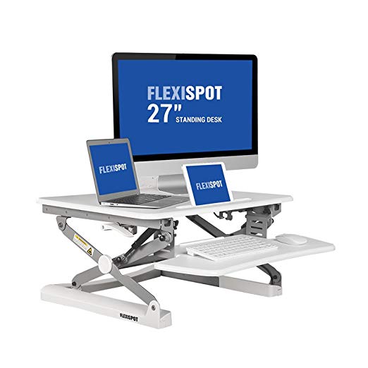 FlexiSpot 27" (69cm) M1W wide Stand Up Desk with wider keybaord tray Height Adjustable Standing Desk Riser (White)