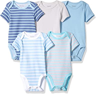 Hanes Ultimate Baby Baby-Boys BF1BS5 Flexy 5 Pack Short Sleeve Bodysuits Bodystocking - Multi