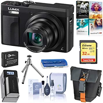 Panasonic LUMIX DC-ZS70K, 20.3 Megapixel, 4K Digital Camera, Touch Enabled 3-inch 180 Degree Flip-Front Display, 30X Zoom (Black), Bag, Extra Battery-Charger, 32GB SD Card, PC Software Kit, Tripod