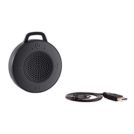 AmazonBasics Wireless Shower Speaker with 5W Driver, Suction Cup, Built-in Mic - Black
