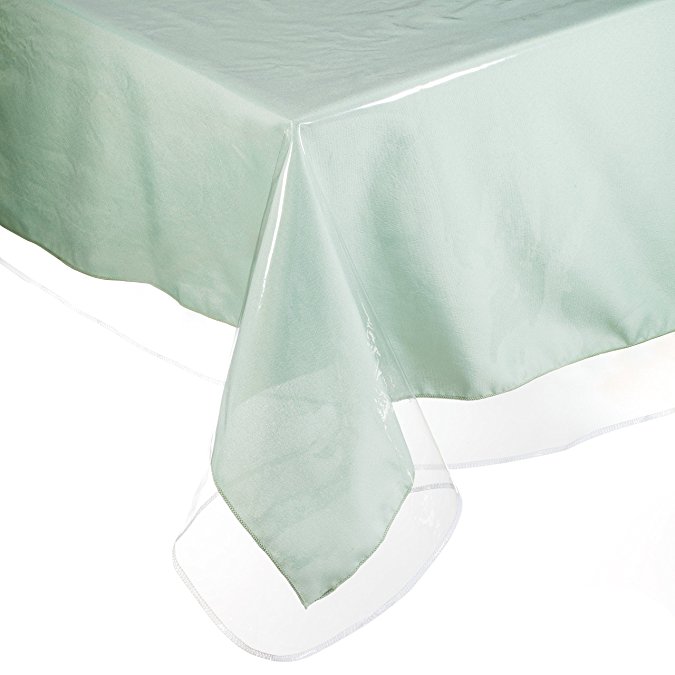 YOURTABLECLOTH Clear Vinyl Tablecloth Heavy Duty 6 Mil Table Cloth (54” x 54” Square) Tablecloth Easy to Clean and Highly Durable Comes in White Hemmed Border