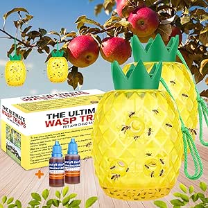 Wasp Trap Outdoor Hanging, Wasp Bee Traps Repellent Outdoor Wasp Deterrent Killer Insect Catcher, Non-Toxic Reusable Hornet Traps Yellow Jacket Traps Outdoor Hanging (2 Pack, Pineapple Shape)