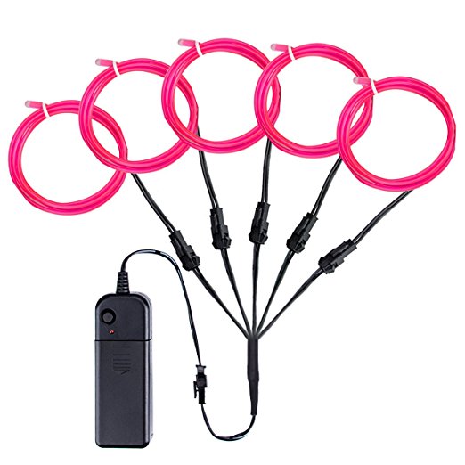 El Wire Pink Kit, Ticoze Neon Lights EL Wire 4 Modes Battery Operated for Party Indoor Outdoor Decoration, 5 by 1-Meter (Pink)