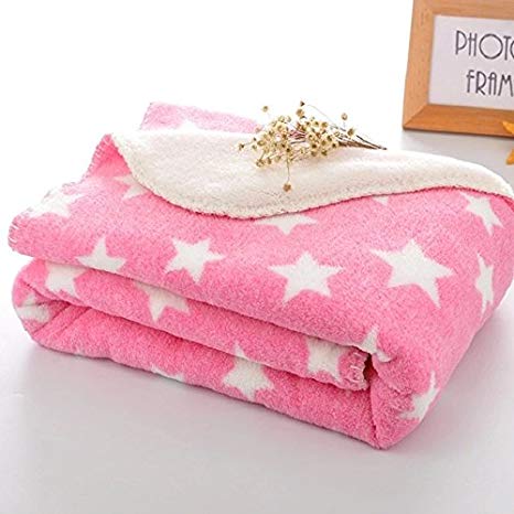 BRANDONN Fleece Star Polka Wrapping Sheet/ Blanket for Newborn Babies (Pink, 75x98cm)