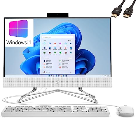 HP 22 AIO 21.5" FHD All-in-One Desktop Computer, Intel Celeron J4025 Up to 2.9GHz, 4GB DDR4 RAM, 128GB PCIe SSD, 802.11AC WiFi, Bluetooth, Keyboard and Mouse, White, Windows 11 Home, BROAG HDMI Cable