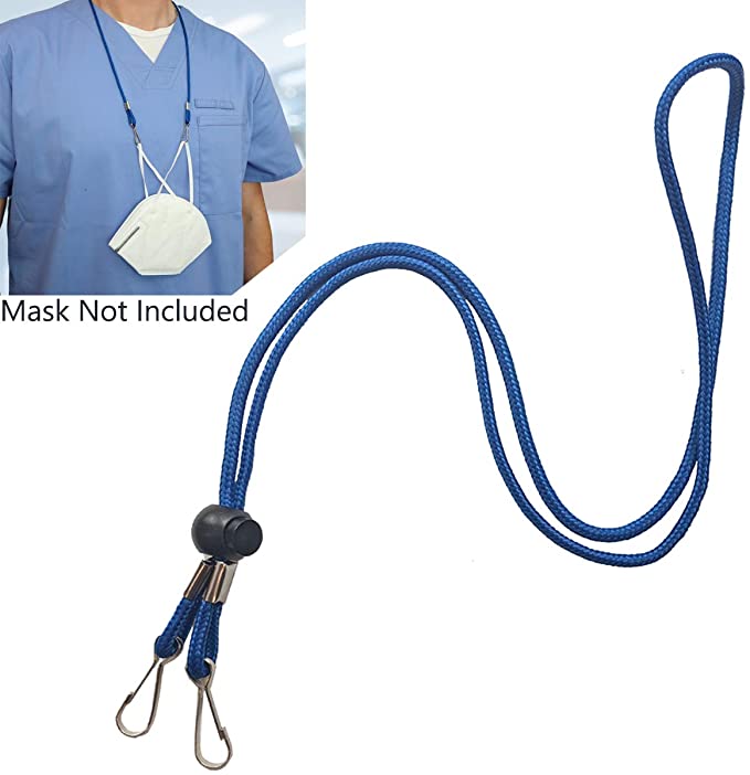 2 Pack - Adjustable Length Face Mask Lanyard - Handy & Convenient Safety Mask Holder & Hanger - Comfortable Around The Neck Facemask Rest & Ear Saver - Easy On & Off by Specialist ID (Royal Blue)