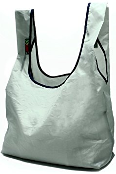 EcoJeannie® Super Strong Ripstop Nylon Foldable Reusable Bag Grocery Shopping Tote Bag with Built-in Pouch, RB0001 (Gray)