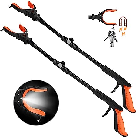 2-Pack Kekoy Reacher Grabber Tool with Light, 81cm Foldable Picker Upper Grabber, Rotating Head Grabber Stick for Elderly, Reaching Assist Tool for Trash Pick Up, Grippers for Disabled Litter Picker