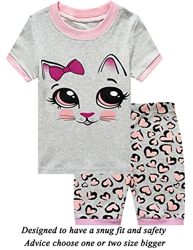 Little Cat Girls Short Pajamas Butterfly Sleepwear 100% Cotton Summer Toddler Pjs Clothes Shirts