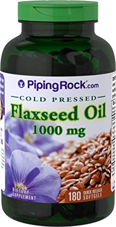 Piping Rock Flaxseed Oil Cold Pressed 1000 mg 180 Quick Release Softgels Dietary Supplement