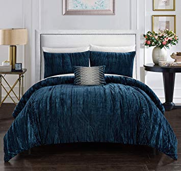 Chic Home Westmont 4 Piece Comforter Set Crinkle Crushed Velvet Bedding - Decorative Pillow Shams Included, King, Navy