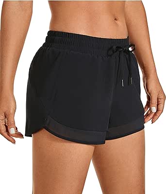 CRZ YOGA Women's Mid Rise Running Shorts Mesh Liner 3'' - Quick Dry Drawstring Workout Athletic Gym Shorts Zip Pocket