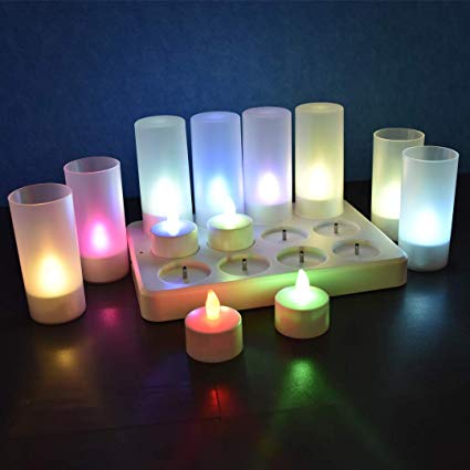 HL Rechargeable Tealight Christmas Decorations Flameless Flickering Candles DC Led Light with Remote Control for Centerpiece Valentine's Day Wedding Party Home(RGB, 12 Pack)