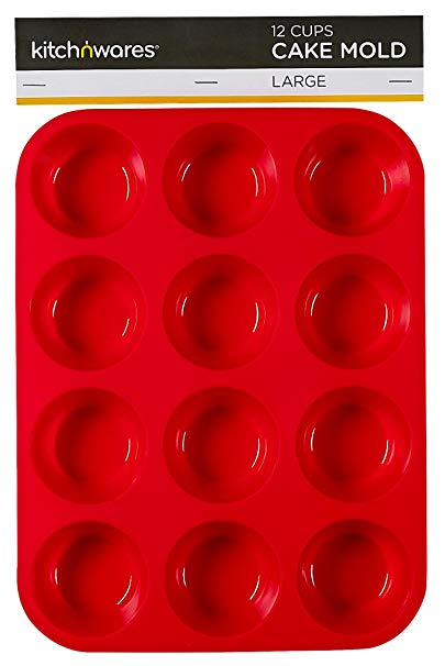 Large Silicone Muffin/Cupcake Pan - Pack Of 2 Non-Stick, BPA-free Food Grade Mold / Baking Tray - Heat Resistant up to 450° - Dishwasher & Microwave Safe, Bakeware, (Red) - By Kitch N’ Wares