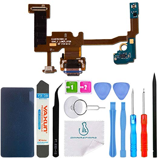 OmniRepairs USB Charging Dock Port Flex Cable Daughterboard Replacement with Microphone Compatible for Google Pixel 2 XL 6.0 (All Carriers) with Adhesive and Repair Toolkit
