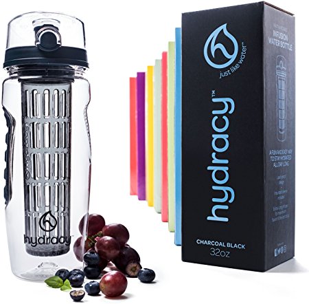 Hydracy Fruit Infuser Water Bottle - Large 1Litre Sport Bottle with Full Length Infusion Rod and Insulating Sleeve Combo Set   25 Fruit Infused Water Recipes eBook - Your Healthy Hydration Made Easy
