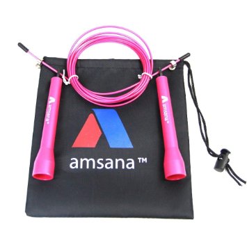 Amsana™ Cable Skip Speed Jump Rope - For Exercise, Boxing, Cardio, MMA & Cross fit Training - For Adults Men & Women - Includes Nylon Bag