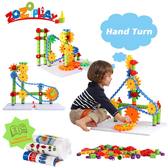 ZoZoplay STEM Toys Gears Building Set, 170 Pieces Learning Blocks, Spinning Gears Interlocking Chain, Connector Pieces and 2 Pegboards, Best Gift for Boys and Girls Ages 3 4 5 6 Years Old