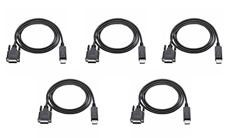 C&E CNE35885 Premium Black Display Port Male to DVI Cable Male  6 feet / 2 meters, 5 Pack