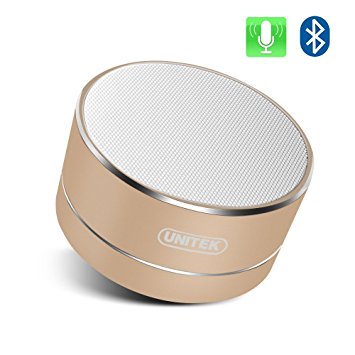 UNITEK Aluminium Wireless Stereo Portable Bluetooth Speaker with Handsfree Speakerphone Built-in Micro SD TF card slot, Gold