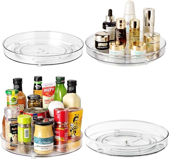 Lazy Susan Rotating Turntable Organizer Set (4PCS)- Kitchen, Pantry, Cabinet,Fridge,Countertop,Vanity-360 ° Spinning Storage Trays Container,Rack Organizer for Spices,Snacks,Fruits(4 Pack of 9  11")