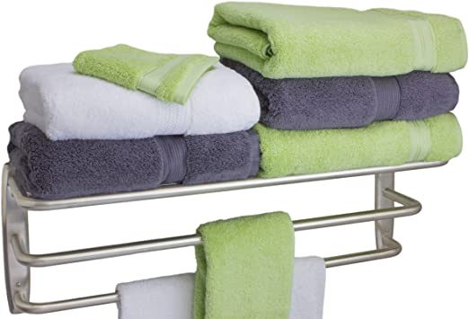 FPL Oversized 28 Inch Stainless Steel Hotel Towel Rack & Shelf in Brushed Stainless Steel Finish
