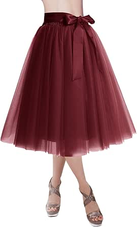 DRESSTELLS Womens Tulle Skirt A Line Tulle Dress Tutu Skirts Knee Length Adult Layered Short Prom Party Midi Skirt