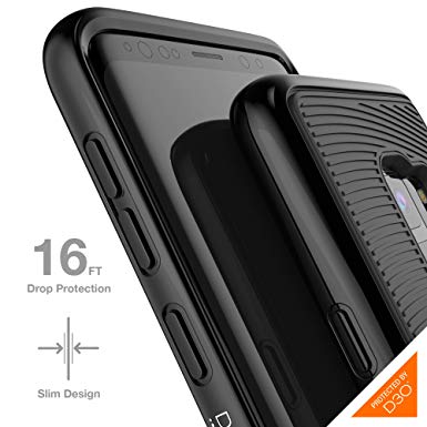 Gear4 Battersea Hardback Case with Advanced Impact Protection [ Protected by D3O ], Glass Back Protection, Slim, tough design compatible with samsung Galaxy S9 – Black