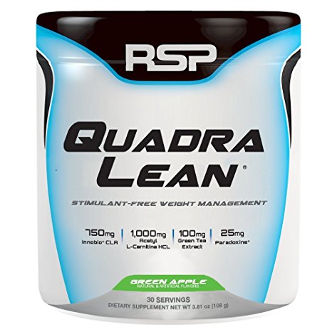 RSP QuadraLean Stimulant Free Fat Burner Powder, Weight Loss Supplement, Appetite Suppressant & Metabolism Booster, Diet Powder for Men & Women (Green Apple, Powder, 30 servings)