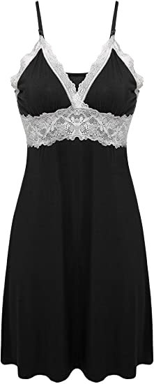 Ekouaer Womens Ladies Viscose Lace Chemise Nightie Nightdress Nightgown Nightwear Sleepwear Full Slip Petticoat Underskirt