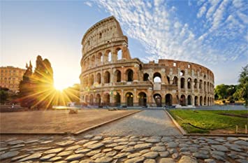 Leowefowa 9X6FT Luxurious Roman Colosseum Backdrop Nature Spring Backdrops for Photography Sunshine Blue Sky White Coud Square Outdoor Travel Theme Photo Background Lover Adults Studio Props