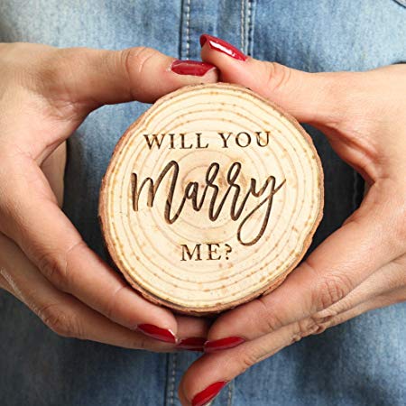 Koyal Wholesale Engraved Wedding Ring Box, Real Wood Engagement Ring Box, Wedding Ring Bearer, Wedding Box for Rings, Rustic Ring Box, Proposal Box (Will You Marry Me?, Oak)