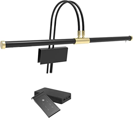 Cocoweb 22" Grand Piano Lamp, LED, Adjustable, Quality Lighting in Black with Brass Accents, with Rechargeable Battery Pack - GPLEDV-22D-BP4