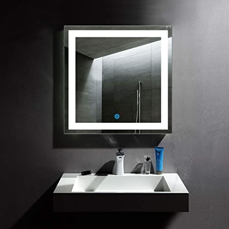 DP Home Modern Square LED Backlit Mirror, Wall Mounted Lighted Makeup, Bathroom Illuminated Vanity Mirrors for Wall, 32 x 32 in E-CK010-F