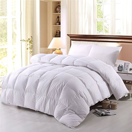 Topsleepy White Goose Down Comforter Queen Size,Cotton Shell With Corner Tabs, 750 Fill Power,Box Stitched Bedding Comforter ,Lightweight, Hypo-allergenic (Queen size 88-by-88 inch)